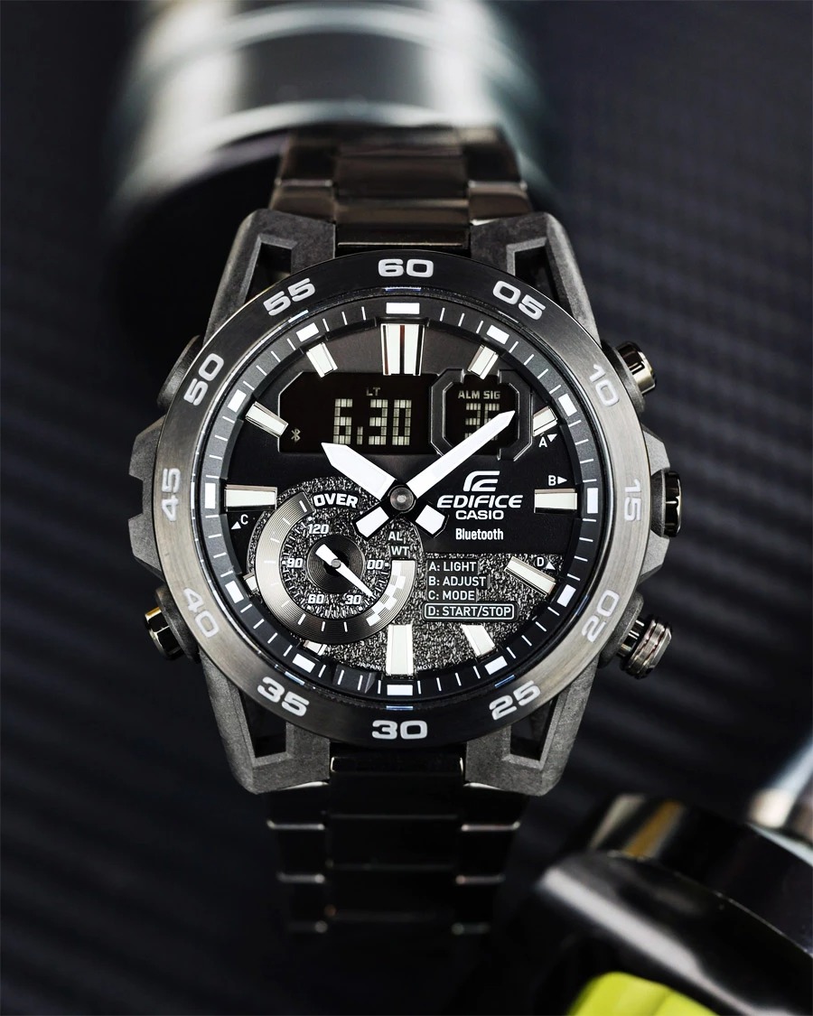montre classique homme casio edifice ecb 40bk 1adf – bluetooth, chronographe, Étanche, bracelet résine noire – référence ecb 40bk 1adf