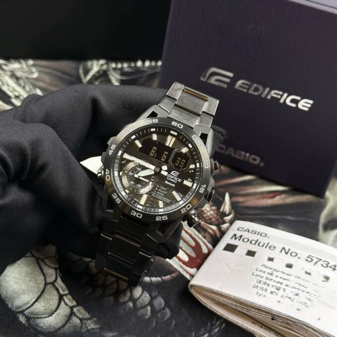 Montre Classique Homme - Casio Edifice - ECB-40BK-1ADF – Bluetooth, Chronographe, Étanche, Bracelet Résine Noire – Référence ECB-40BK-1ADF