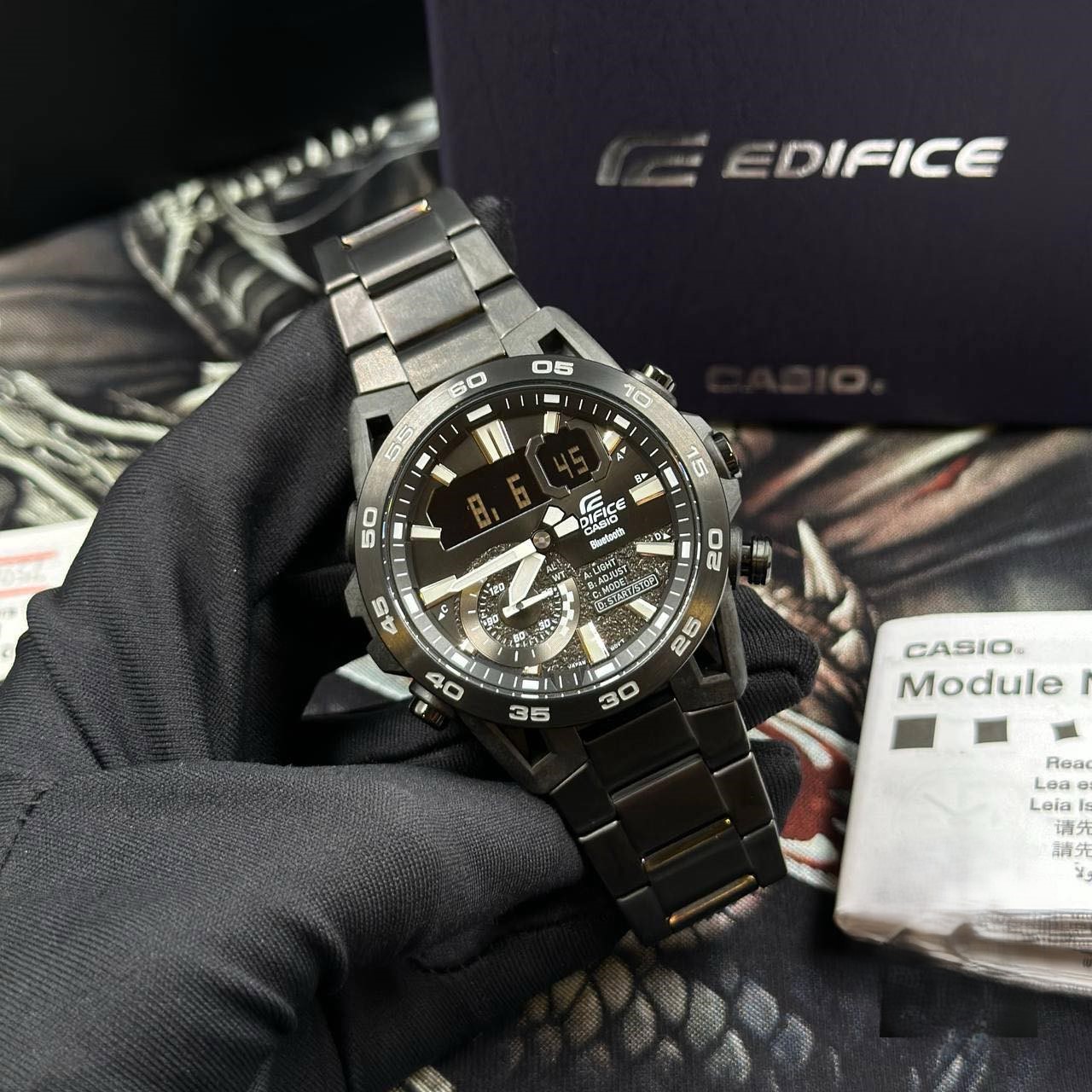 montre classique homme casio edifice ecb 40bk 1adf – bluetooth, chronographe, Étanche, bracelet résine noire – référence ecb 40bk 1adf