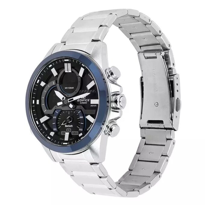 montre classique homme casio edifice ecb 30db 1adf – acier inoxydable, bracelet métal, chronographe, Étanche, design Élégant – argenté – référence ecb 30db 1adf