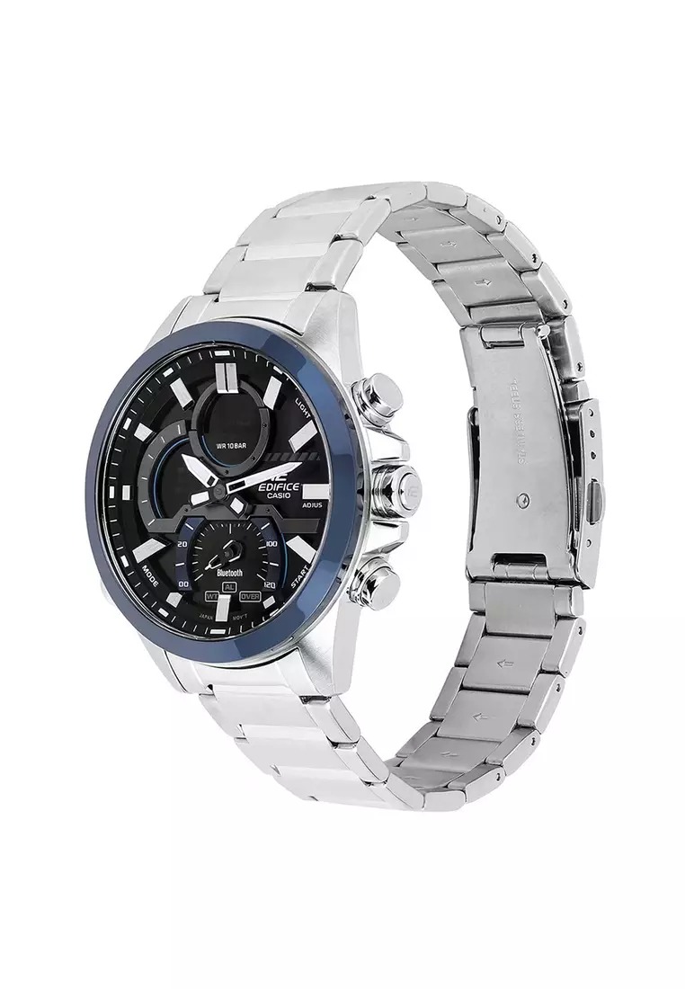montre classique homme casio edifice ecb 30db 1adf – acier inoxydable, bracelet métal, chronographe, Étanche, design Élégant – argenté – référence ecb 30db 1adf
