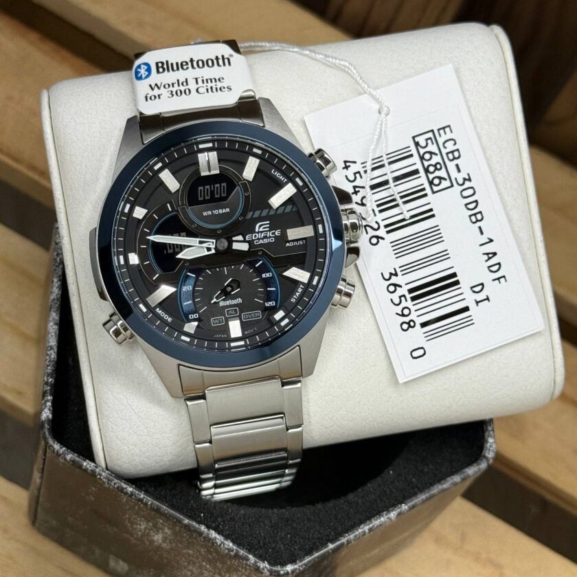 montre classique homme casio edifice ecb 30db 1adf – acier inoxydable, bracelet métal, chronographe, Étanche, design Élégant – argenté – référence ecb 30db 1adf