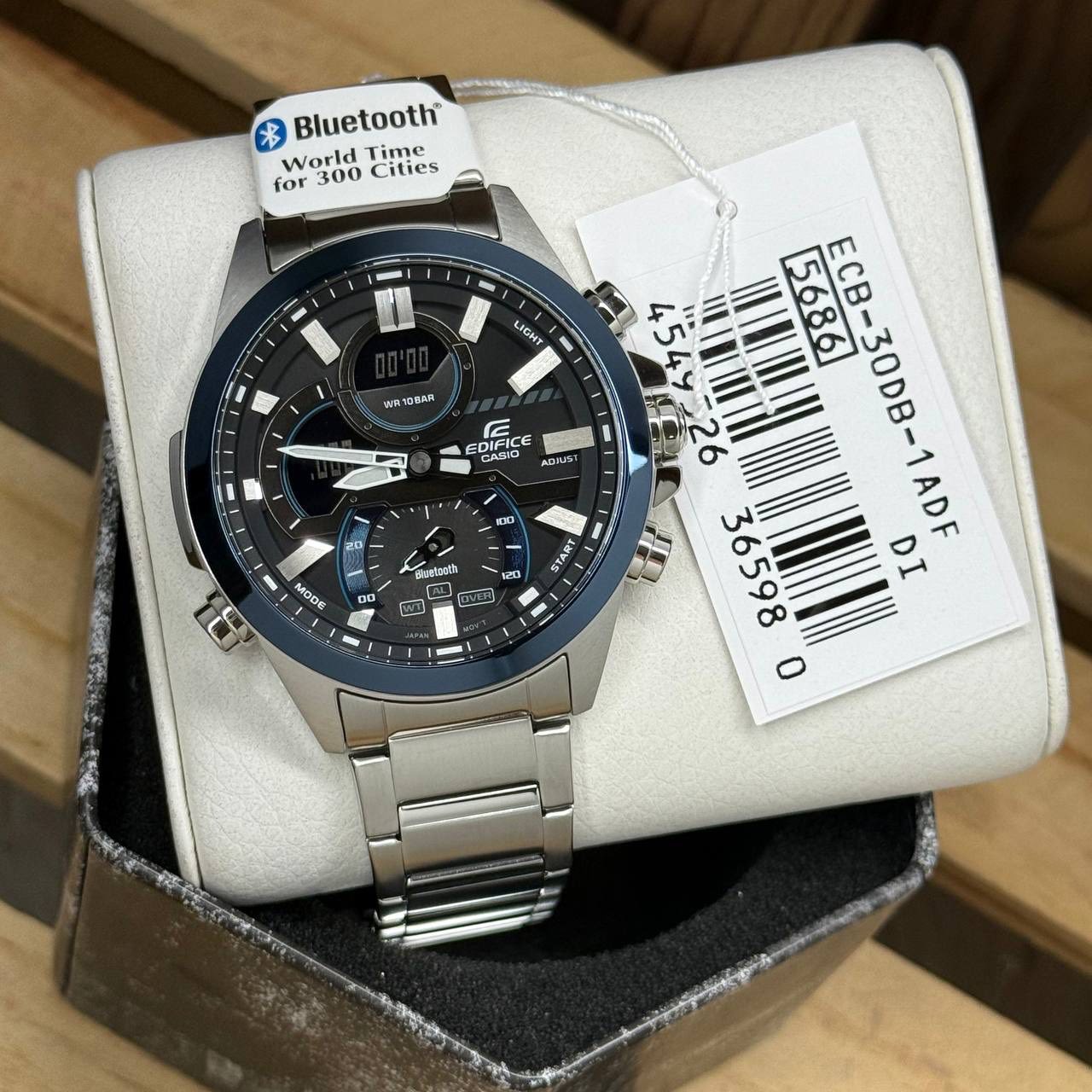 montre classique homme casio edifice ecb 30db 1adf – acier inoxydable, bracelet métal, chronographe, Étanche, design Élégant – argenté – référence ecb 30db 1adf