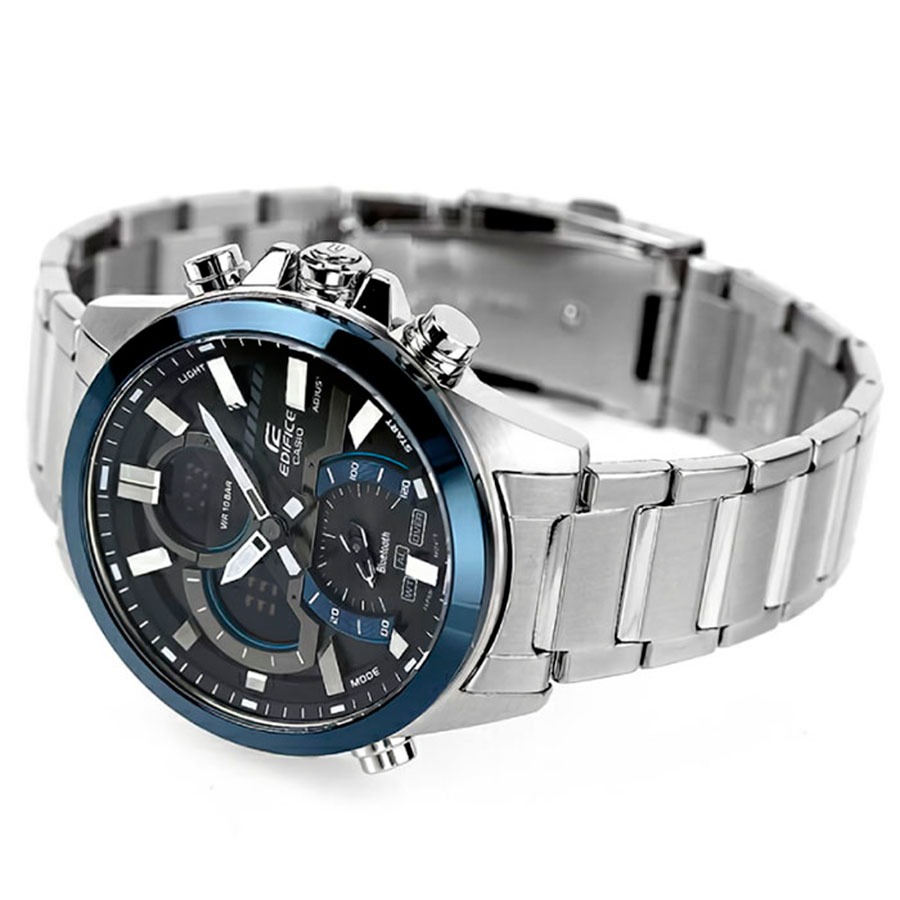 montre classique homme casio edifice ecb 30db 1adf – acier inoxydable, bracelet métal, chronographe, Étanche, design Élégant – argenté – référence ecb 30db 1adf