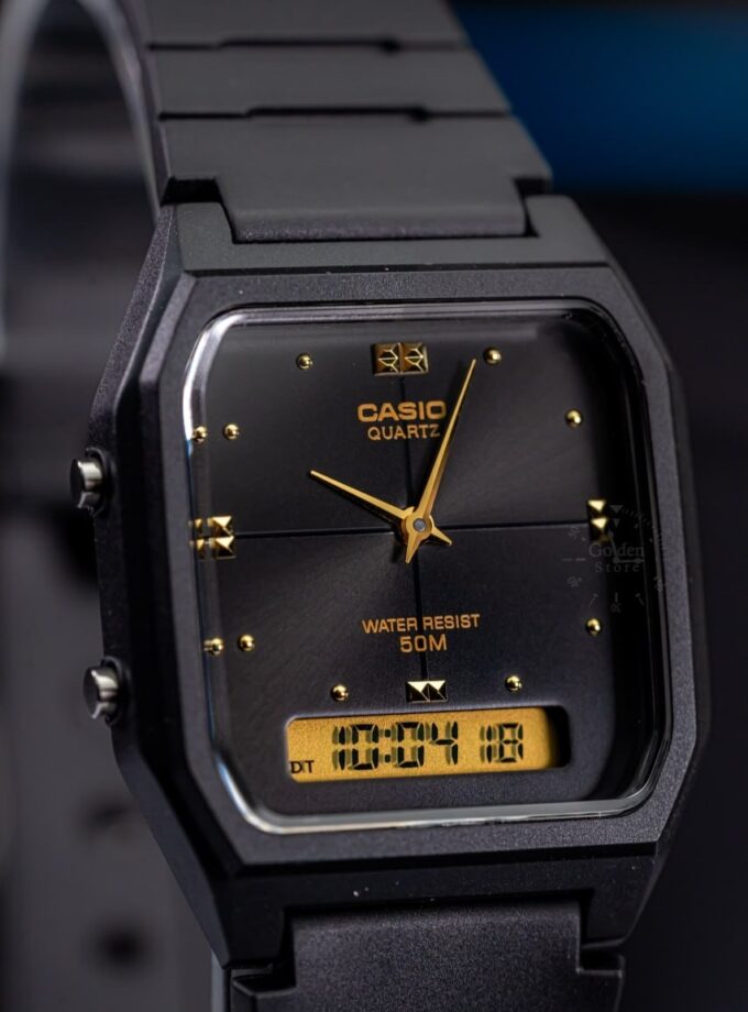 montre classique homme casio aw 48he 1avdf double affichage analogique et digital, résistante à l’eau, bracelet résine, noir référence aw 48he 1avdf