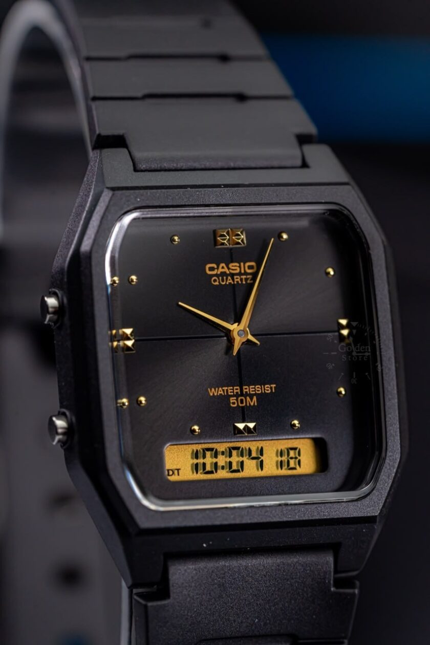 montre classique homme casio aw 48he 1avdf double affichage analogique et digital, résistante à l’eau, bracelet résine, noir référence aw 48he 1avdf