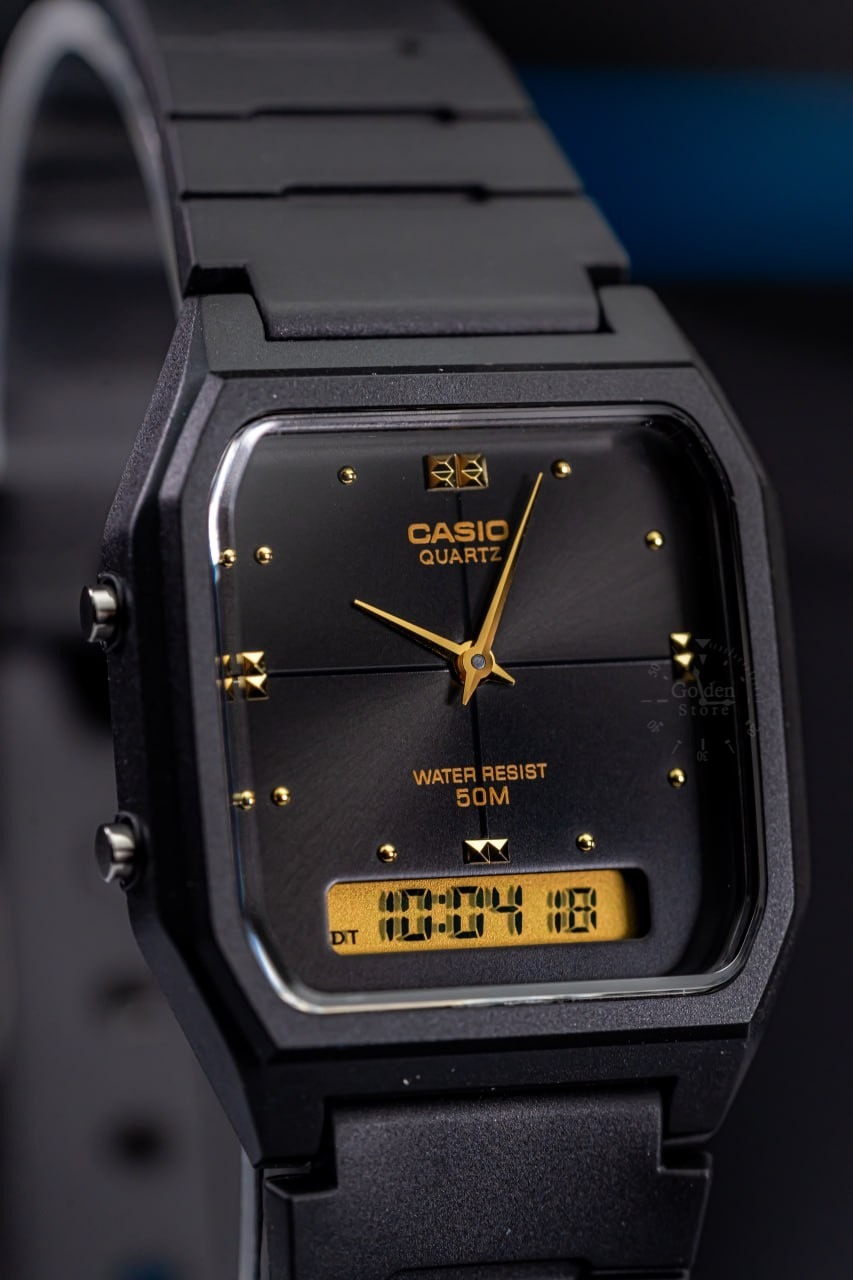 montre classique homme casio aw 48he 1avdf double affichage analogique et digital, résistante à l’eau, bracelet résine, noir référence aw 48he 1avdf