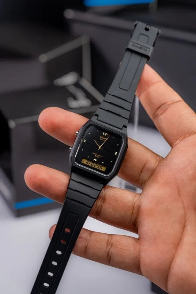 montre classique homme casio aw 48he 1avdf double affichage analogique et digital, résistante à l’eau, bracelet résine, noir référence aw 48he 1avdf
