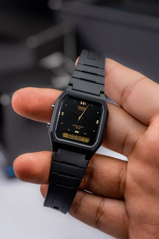 montre classique homme casio aw 48he 1avdf double affichage analogique et digital, résistante à l’eau, bracelet résine, noir référence aw 48he 1avdf