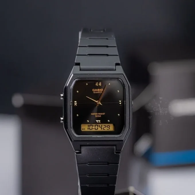 Montre Classique Homme Casio AW-48HE-1AVDF - Double Affichage Analogique et Digital, Résistante à l’Eau, Bracelet Résine, Noir - Référence AW-48HE-1AVDF