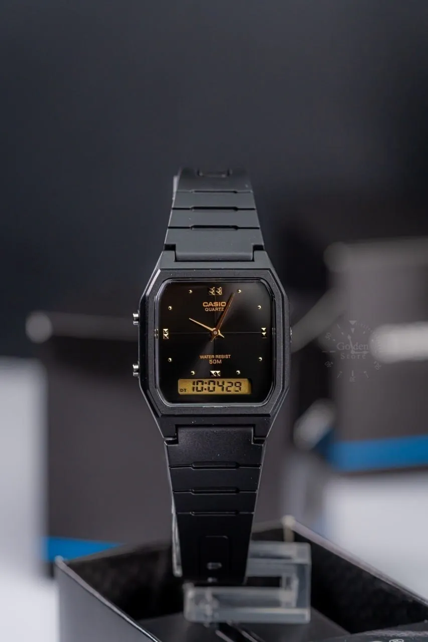 montre classique homme casio aw 48he 1avdf double affichage analogique et digital, résistante à l’eau, bracelet résine, noir référence aw 48he 1avdf
