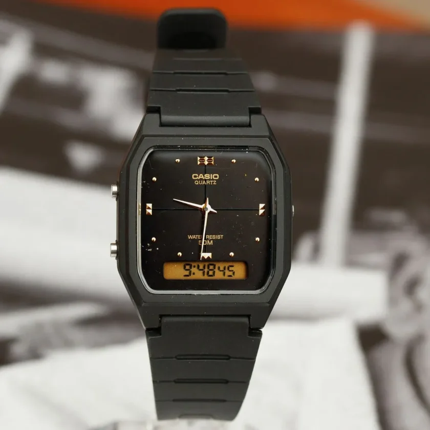 montre classique homme casio aw 48he 1avdf double affichage analogique et digital, résistante à l’eau, bracelet résine, noir référence aw 48he 1avdf