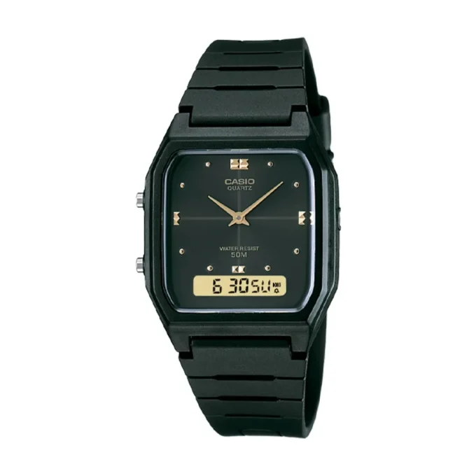 Montre Classique Homme Casio AW-48HE-1AVDF - Double Affichage Analogique et Digital, Résistante à l’Eau, Bracelet Résine, Noir - Référence AW-48HE-1AVDF