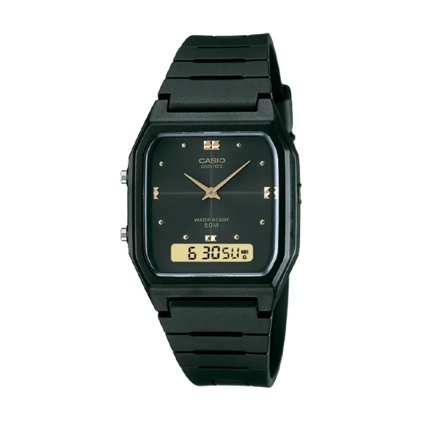 montre classique homme casio aw 48he 1avdf double affichage analogique et digital, résistante à l’eau, bracelet résine, noir référence aw 48he 1avdf