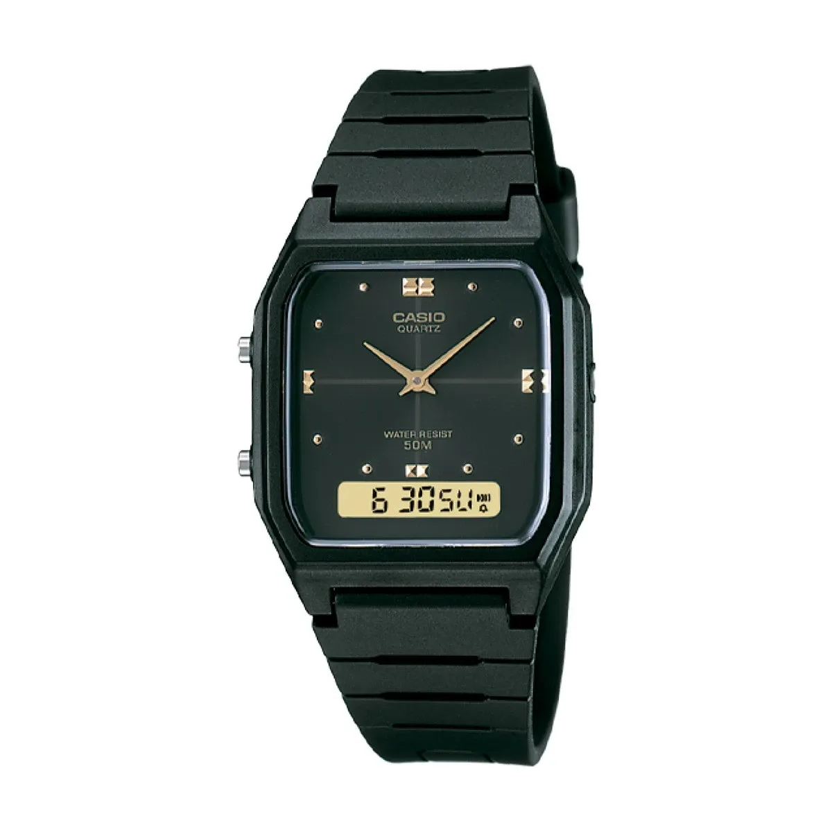 montre classique homme casio aw 48he 1avdf double affichage analogique et digital, résistante à l’eau, bracelet résine, noir référence aw 48he 1avdf