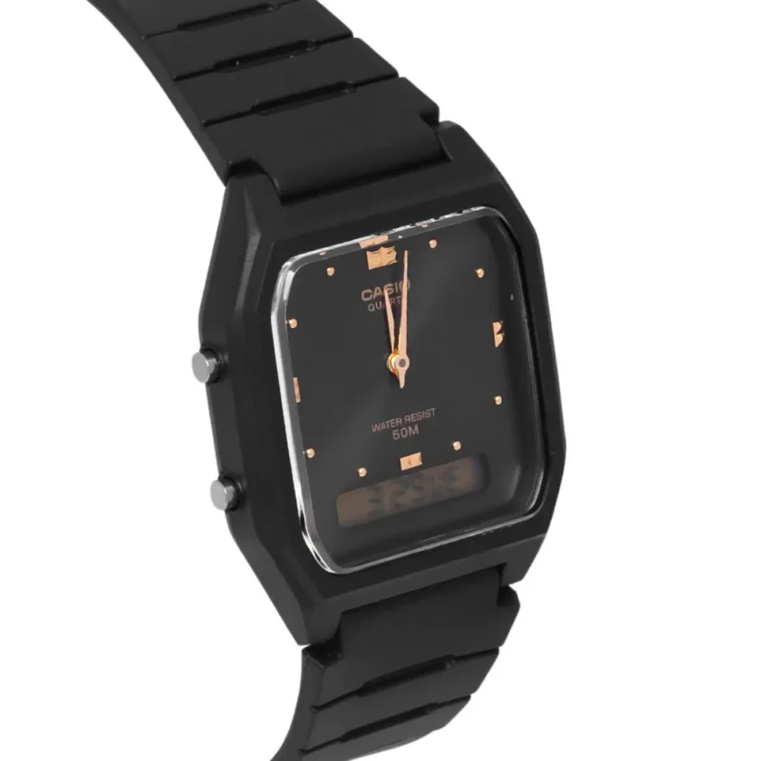montre classique homme casio aw 48he 1avdf double affichage analogique et digital, résistante à l’eau, bracelet résine, noir référence aw 48he 1avdf