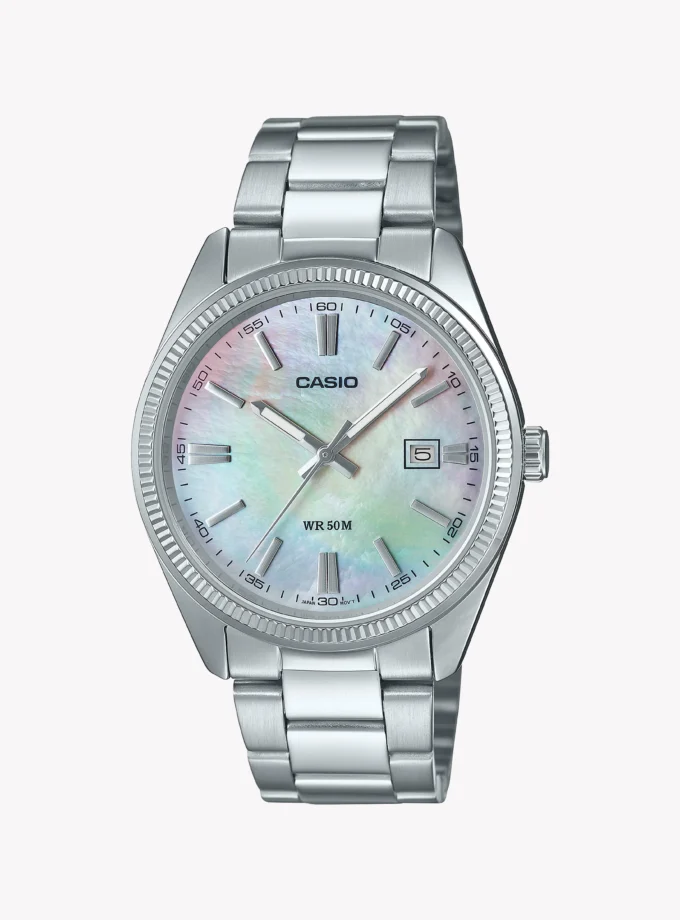 montre classique homme casio mtp 1302ds 7avdf acier inoxydable, bracelet métal, cadran blanc, Étanche 50m référence mtp 1302ds 7avdf