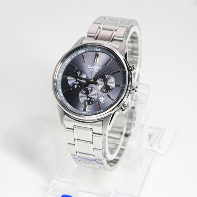 montre classique casio homme chronographe Élégant, Étanche 50m, verre minéral, bracelet acier inoxydable argent mtp e515d 8avdf