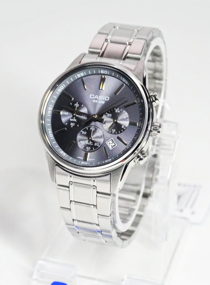 montre classique casio homme chronographe Élégant, Étanche 50m, verre minéral, bracelet acier inoxydable argent mtp e515d 8avdf