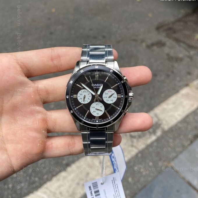 Montre Classique Homme - Casio MTP-1374D-1A3VDF - Acier Inoxydable, Bracelet Métal, Cadran Noir, Étanche - Boutique Aïwatch