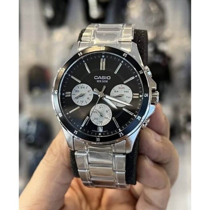 Montre Classique Homme - Casio MTP-1374D-1A3VDF - Acier Inoxydable, Bracelet Métal, Cadran Noir, Étanche - Boutique Aïwatch