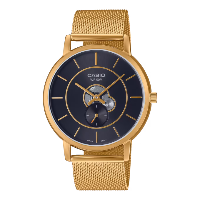 Montre Classique Homme - Casio - Acier Inoxydable, Bracelet Maille, Étanche 50m, Mouvement Analogique - Dorée- MTP-B130MG-1AVDF