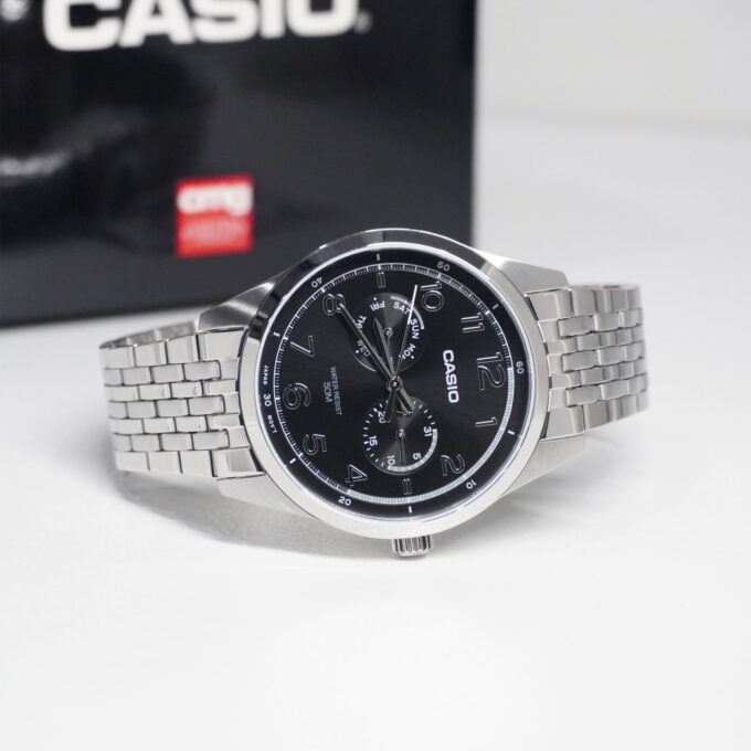 Montre Classique Homme - Casio MTP-E340D-1AVDF - Acier Inoxydable, Bracelet Métal, Étanche, Affichage Analogique - Argenté/Noir - Référence MTP-E340D-1AVDF