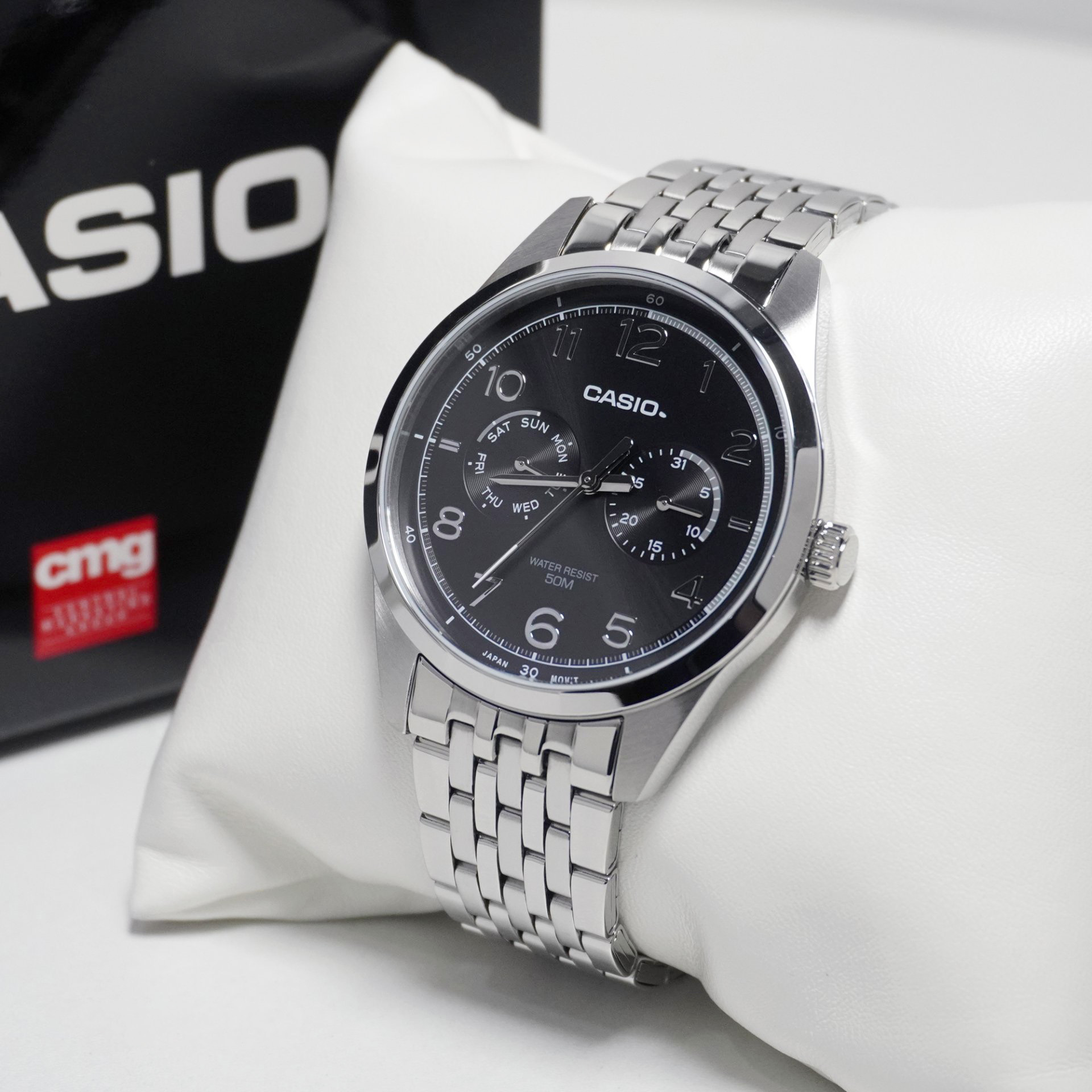 montre classique homme casio mtp e340d 1avdf acier inoxydable, bracelet métal, Étanche, affichage analogique argenté/noir référence mtp e340d 1avdf