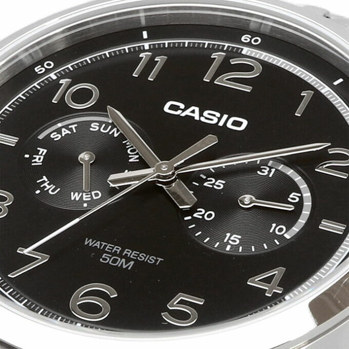 Montre Classique Homme - Casio MTP-E340D-1AVDF - Acier Inoxydable, Bracelet Métal, Étanche, Affichage Analogique - Argenté/Noir - Référence MTP-E340D-1AVDF