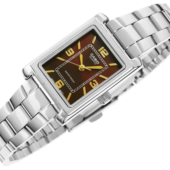 Montre Classique Femme - Aïwatch - Acier Inoxydable, Bracelet Métal, Étanche, Design Élégant - Argenté - Marron - LTP-1234DD-5ADF