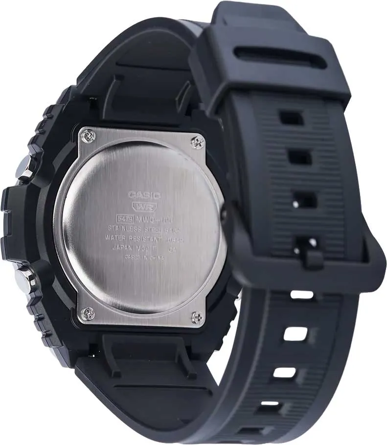 montre casio homme 100m resistante à l'eau acier inoxydable heure mondiale/compte à rebours/calendrier automatique/alarmes multiples/chronographe 100 sec batterie de 10 ans mwq 100 1avdf