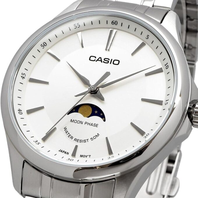 Montre Classique Homme - Casio - Analogique - Phase de Lune, Date, Jour, Étanche 50M - Acier Inoxydable - Blanc - MTP-M300D-7AVDF