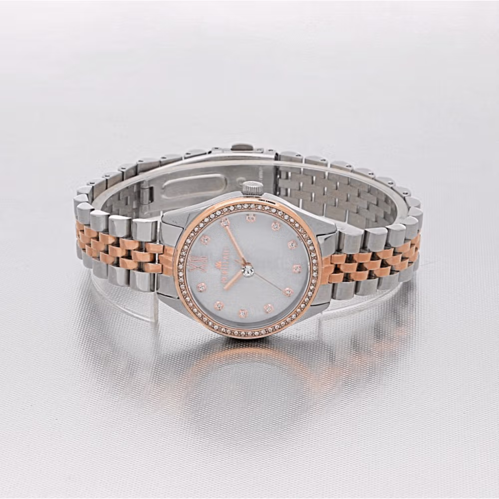 montre femme morellato magia quartz, boîtier 32mm, or rose, verre minéral, bracelet métal bicolore réf. r0153165529