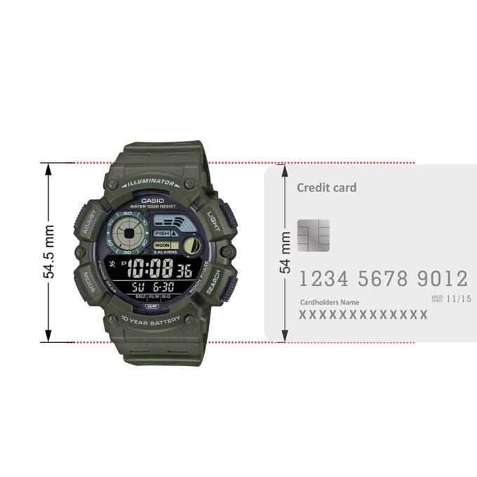 Montre CASIO - Montre numérique pour Jeunes, Hommes et Femmes - WS -1500H-3BVDF - Double Fuseau Horaire - Vert