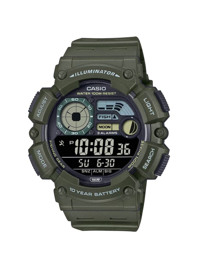 montre casio montre numérique pour jeunes, hommes et femmes ws 1500h 3bvdf double fuseau horaire vert