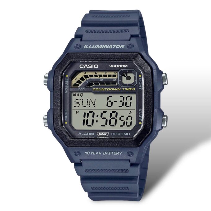 Montre Casio WS-1600H-2AVDF pour Homme - Résine Bleue, 100m Étanche, Chronographe et Alarme - Bleue