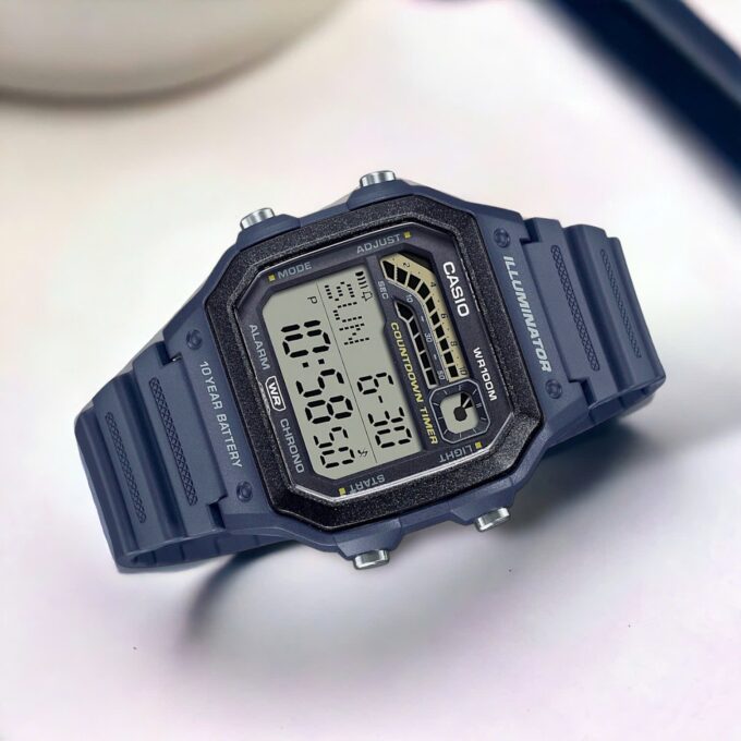 Montre Casio WS-1600H-2AVDF pour Homme - Résine Bleue, 100m Étanche, Chronographe et Alarme - Bleue