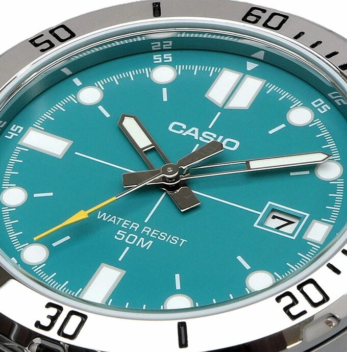 montre classique casio homme design Élégant, bracelet acier, résistante à leau, mouvement quartz acier inoxydable bleu référence mtp vd01d 3e2vudf