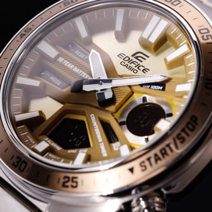 Montre Classique Homme - Casio Edifice - EFV-C110D-5ADF - Acier Inoxydable, Chronographe, Étanche, Bracelet Métal - Argent, Cadran Doré
