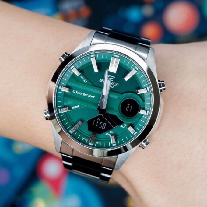 Montre Classique Homme - Casio Edifice EFV-C120D-3ADF - Acier Inoxydable, Bracelet Métal, Multifonction, Étanche, Cadran Vert