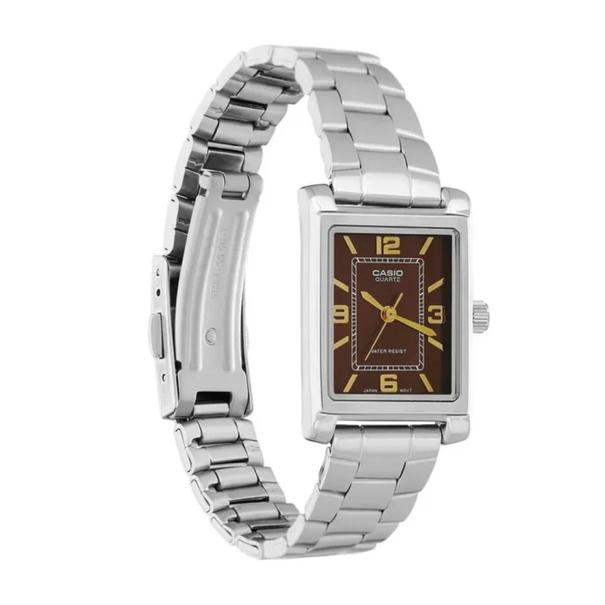 aiwatch_LTP-1234DD-5ADF - Montre Classique Femme - Aïwatch - Acier Inoxydable, Bracelet Métal, Étanche, Design Élégant - Argenté - Marron - LTP-1234DD-5ADF