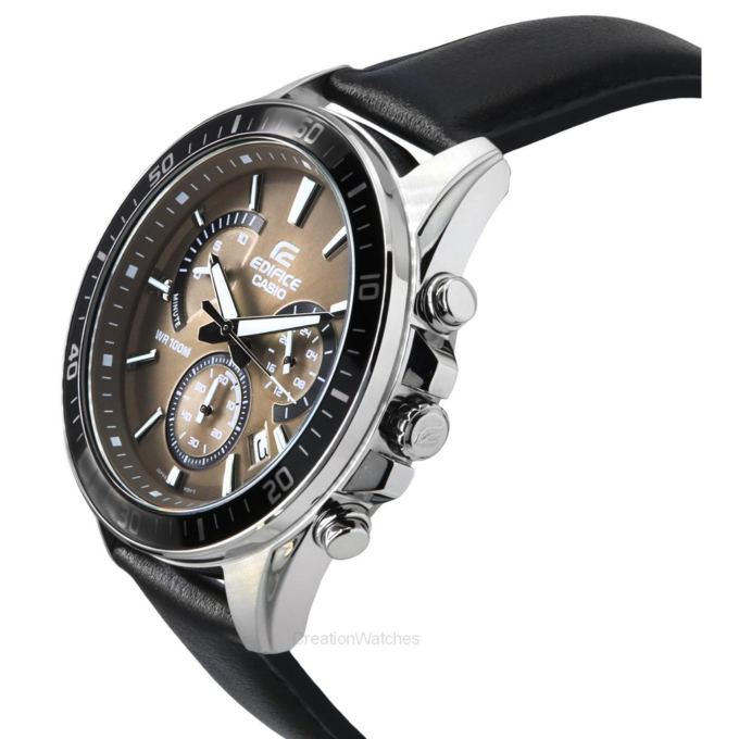 Casio Edifice Chronographe - Bracelet en cuir - Chronographe, Indicateur de date, Verre minéral, Résistant à l'eau - Montre Homme - EFR-552L-5AVUDF - Noir