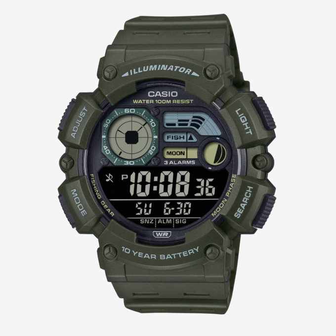 Montre CASIO - Montre numérique pour Jeunes, Hommes et Femmes - WS -1500H-3BVDF - Double Fuseau Horaire - Vert