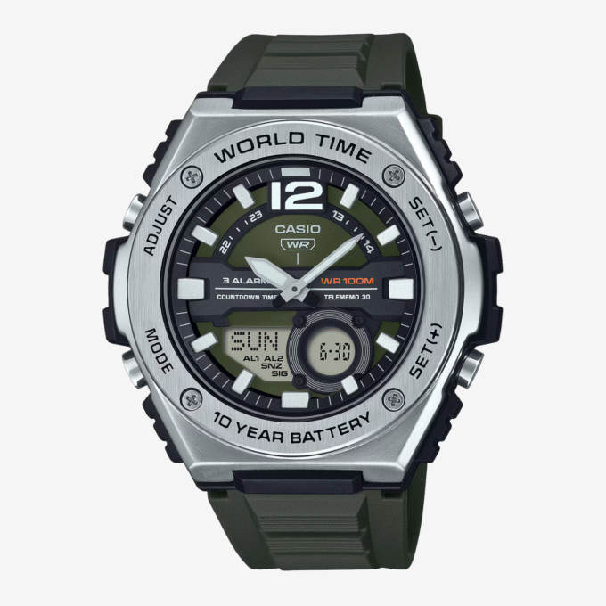 Montre Casio Pour Homme - Résistance à l'eau : 100M - Acier inoxydable, Résine - MWQ-100-3AVDF