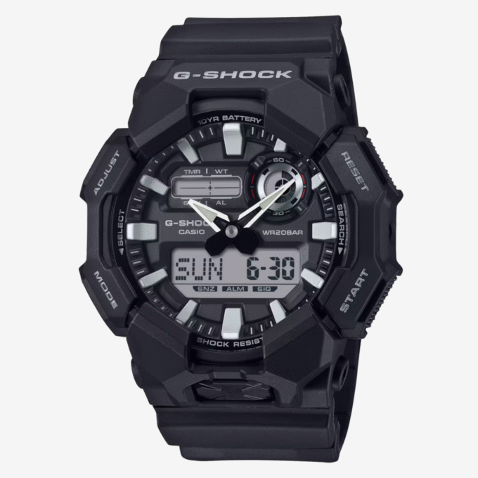 Montre Analogique-Digitale - G-SHOCK - Homme - Résistante aux Chocs, Étanche 200m, Batterie 10 Ans, LED Haute Luminosité - Bio-résine - Noir - Référence GA-010-1ADR