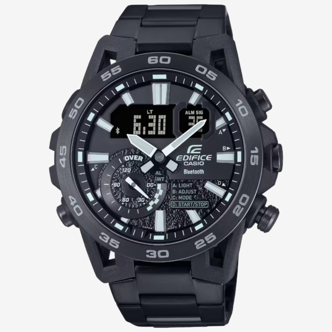 Montre Classique Homme - Casio Edifice - ECB-40BK-1ADF – Bluetooth, Chronographe, Étanche, Bracelet Résine Noire – Référence ECB-40BK-1ADF