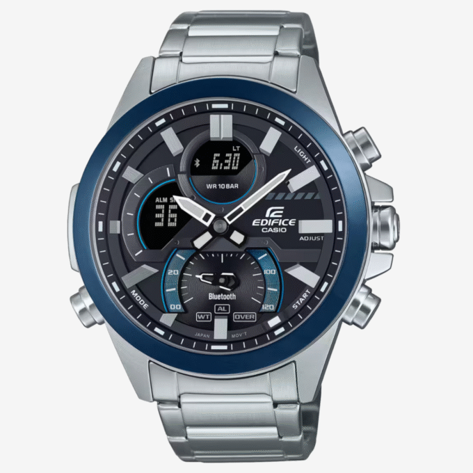 Montre Classique Homme Casio Edifice - ECB-30DB-1ADF – Acier Inoxydable, Bracelet Métal, Chronographe, Étanche, Design Élégant – Argenté – Référence ECB-30DB-1ADF