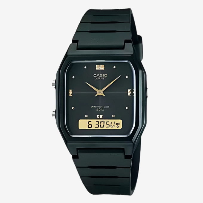 Montre Classique Homme Casio AW-48HE-1AVDF - Double Affichage Analogique et Digital, Résistante à l’Eau, Bracelet Résine, Noir - Référence AW-48HE-1AVDF