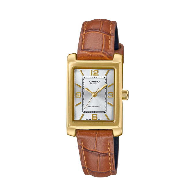 Montre Classique Femme - Design Élégant, Bracelet Cuir, Résistance à lEau, Mouvement Quartz - Acier Inoxydable - Doré - Référence - LTP-1234GLL-7ADF