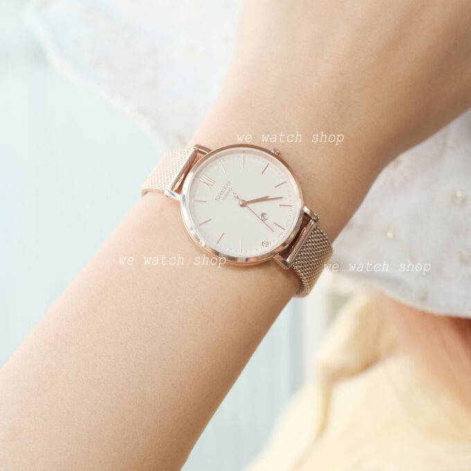 Montre Classique Femme - Casio Sheen SHE-4539CGM-4AUDF - Acier Inoxydable, Bracelet Maille, Rose Doré, Étanche - Boutique Aïwatch